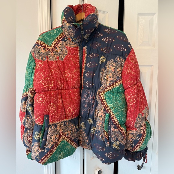 Free People Jackets & Blazers - Free People Multicolor Patchwork Puffer Jacket